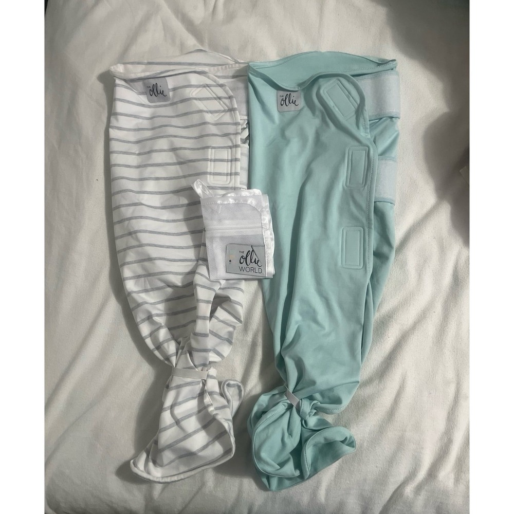 The Ollie World Swaddle Bundle 2 Pack Grey Stripe Mint Green with Laundry Bag